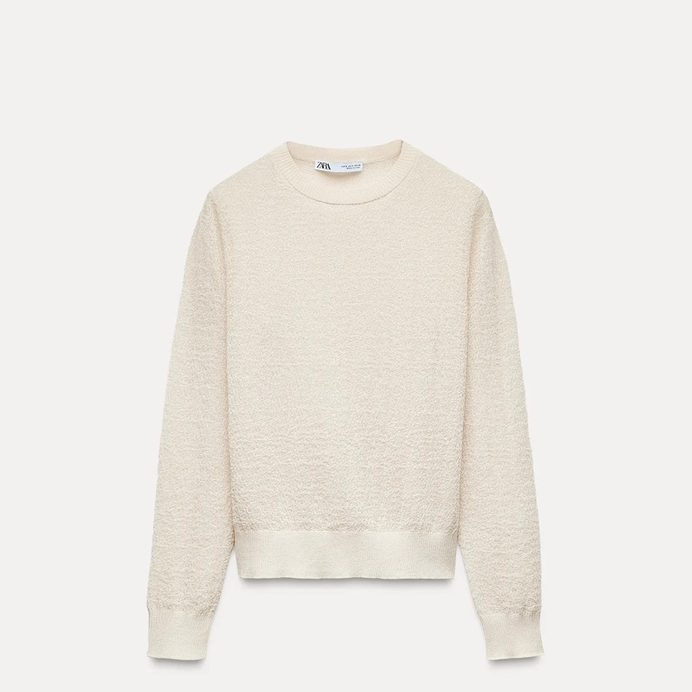 Zara Cream Semi-Sheer Fine Knit Sweater
